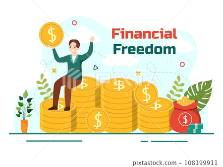 Financial Freedom Vector Illustration with Coins and Dollar to Save Money, Investment, Eliminate Debt, Expenses and Passive Income in Flat Background 108199911