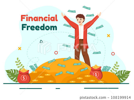 Financial Freedom Vector Illustration with Coins and Dollar to Save Money, Investment, Eliminate Debt, Expenses and Passive Income in Flat Background Financial Freedom Vector Illustration with Coins and Dollar to Save Money, Investment, Eliminate Debt, Expenses and Passive Income in Flat Background 108199914