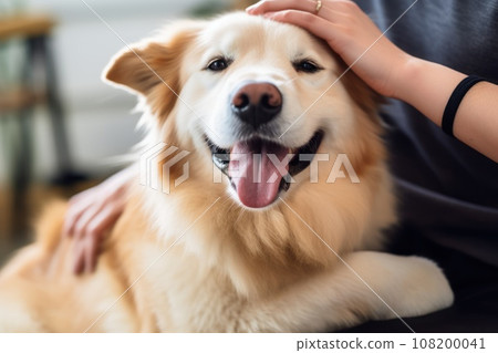 a happy dog with owner happy together 108200041