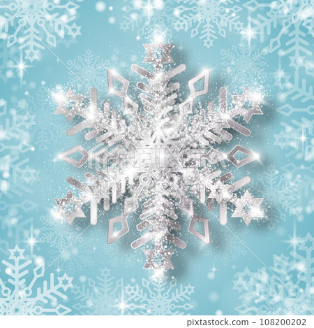 A silver snowflake with highlights and sequins on a blue winter background. 108200202