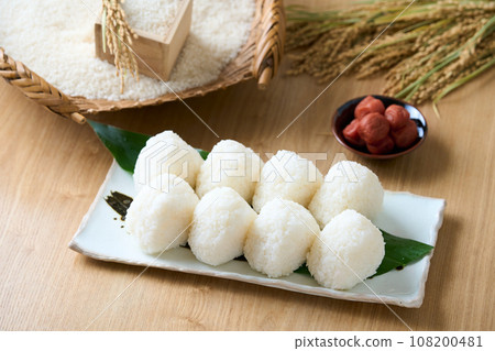 salted rice balls on a plate salted rice balls on a plate 108200481