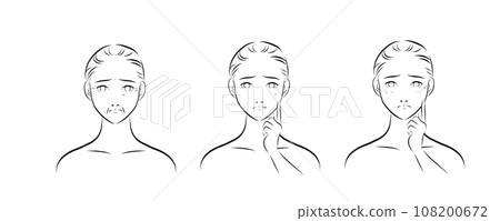 有皮膚問題的女人臉上的插圖 有皮膚問題的女人臉上的插圖 108200672