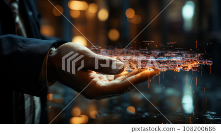 Hand touching data wave on screen. Futuristic concept. Hand touching data wave on screen. Futuristic concept. 108200686