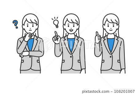 一組提出問題、啟發、善良的商務人士女性【人物矢量圖素材】 108201007