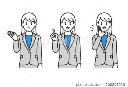 A set of business person women who pose for guidance, pointing, and calling [person vector illustration material] 108201010