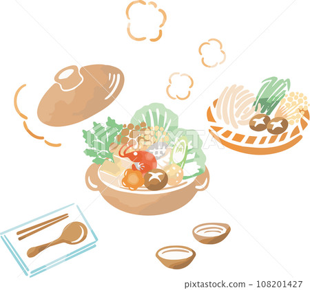 Winter hot pot hot pot watercolor hand drawn meal cooking Japanese food illustration material 108201427
