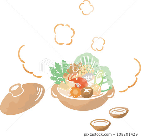 冬季火鍋火鍋水彩手繪餐食烹飪日本料理插畫素材 108201429