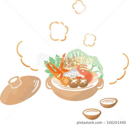 Winter hotpot hotpot hotpot seafood watercolor hand-painted meal cooking Japanese food illustration material Winter hotpot hotpot hotpot seafood watercolor hand-painted meal cooking Japanese food illustration material 108201480