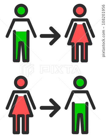 Illustration of changing gender between male and female due to gender identity disorder 108201956