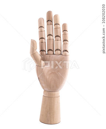 the gesture with a jointed wooden hand 108202030