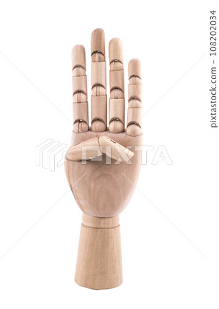 the gesture with a jointed wooden hand the gesture with a jointed wooden hand 108202034