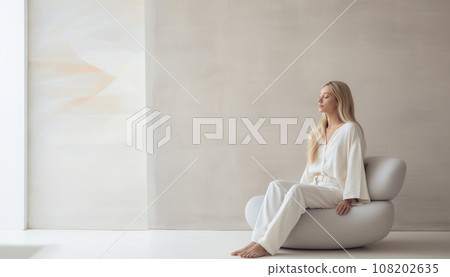 AI 生成的圖像：一位輕鬆的女士坐在沙發上 108202635