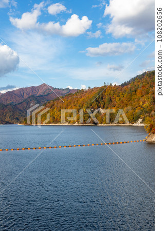 Mountains and Lake Okutone dyed in autumn leaves, Yagizawa Dam, Gunma Prefecture Mountains and Lake Okutone dyed in autumn leaves, Yagizawa Dam, Gunma Prefecture 108202656