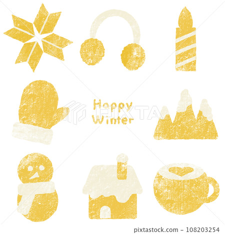 冬季和聖誕節溫暖圖標插圖集(黃色) 冬季和聖誕節溫暖圖標插圖集(黃色) 108203254