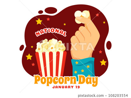 National Popcorn Day Vector Illustration on January 19th with a Big Box Popcorns to Poster or Banner in Flat Cartoon Background Design National Popcorn Day Vector Illustration on January 19th with a Big Box Popcorns to Poster or Banner in Flat Cartoon Background Design 108203554
