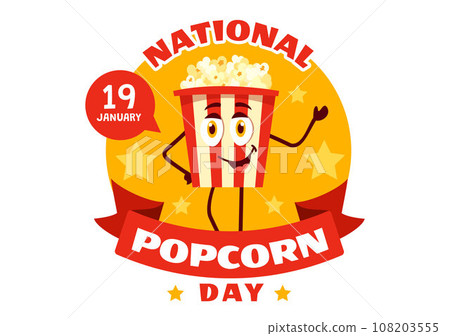 National Popcorn Day Vector Illustration on January 19th with a Big Box Popcorns to Poster or Banner in Flat Cartoon Background Design 108203555