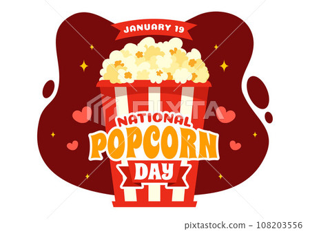 National Popcorn Day Vector Illustration on January 19th with a Big Box Popcorns to Poster or Banner in Flat Cartoon Background Design 108203556