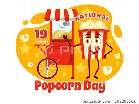 National Popcorn Day Vector Illustration on January 19th with a Big Box Popcorns to Poster or Banner in Flat Cartoon Background Design 108203561