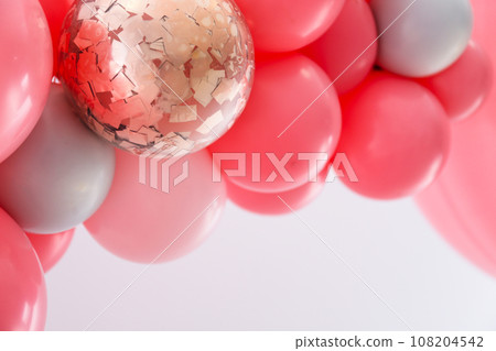 Beautiful colorful balloons on light background, closeup 108204542