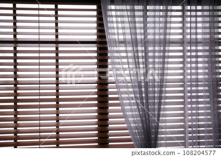 Window with beautiful curtain and blinds, closeup Window with beautiful curtain and blinds, closeup 108204577