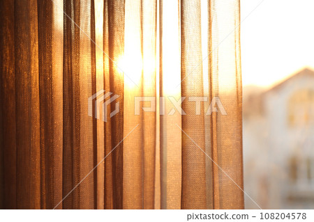 Window with beautiful transparent curtain, closeup view 108204578