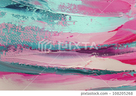 Closeup of abstract rough colorful art painting texture, with oil brushstroke, pallet knife paint on canvas, complementary colors. 108205268