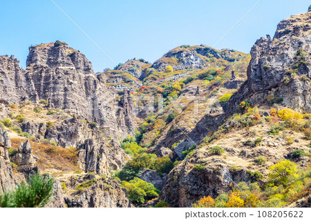 colorful mountains in gorge near Geghard colorful mountains in gorge near Geghard 108205622