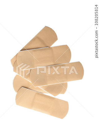 Medical sticking plasters isolated on white. First aid item Medical sticking plasters isolated on white. First aid item 108205814
