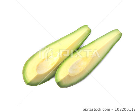 Slices of raw avocado isolated on white, top view 108206112