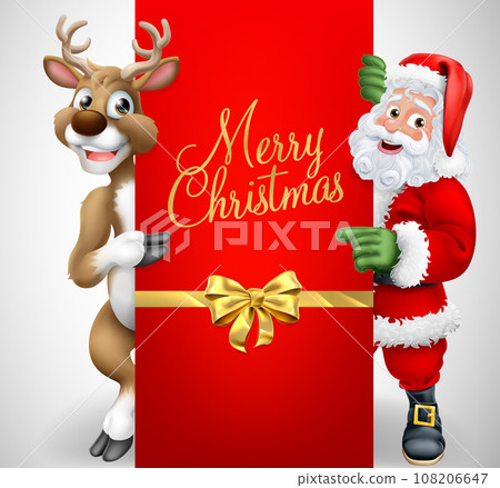Santa Claus Father Christmas And Reindeer Sign 108206647