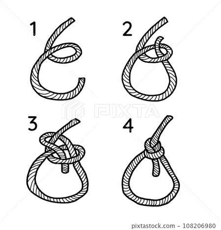 Illustration of how to tie a bowline knot Stock Illustration