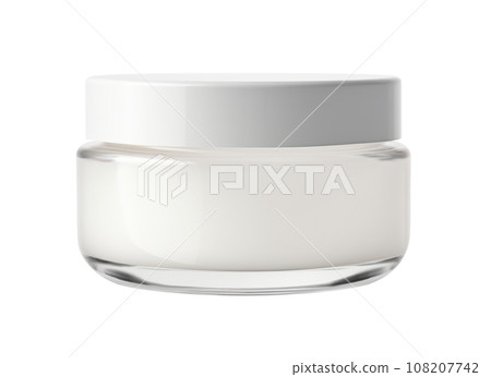 Blank, unbranded cosmetic cream jar isolated on white background. Skin care product, cut out element. Glass container mockup. Skincare, beauty. Front view, ready for your label design. Generative AI. 108207742
