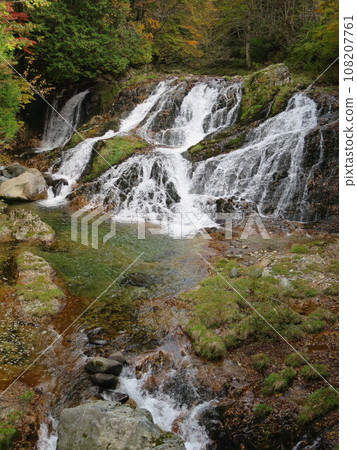 Shogawa Uokaeshi Falls dyed in autumn colors 108207761
