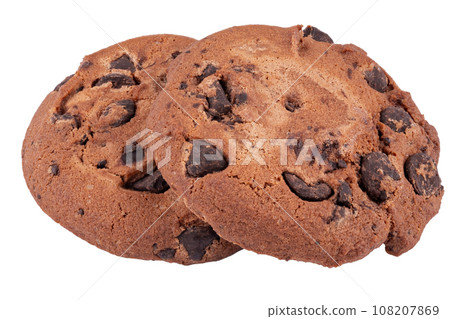 Chocolate chip cookie, isolated on white background. Sweet biscuits. Sweet dessert. Chocolate chip cookie, isolated on white background. Sweet biscuits. Sweet dessert. 108207869