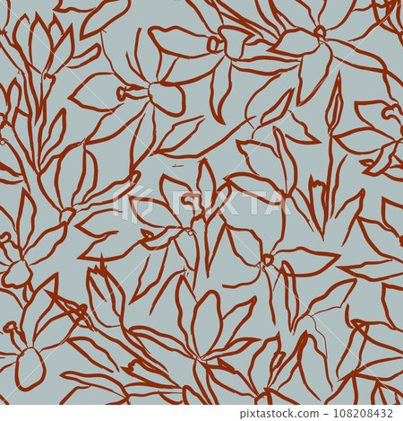 Monochrome Abstract Floral brush strokes seamless pattern. Design for fashion textiles, graphics, backgrounds and crafts.  108208432