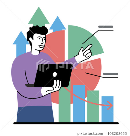 vector illustration of manager who works with digital business infographics 108208633