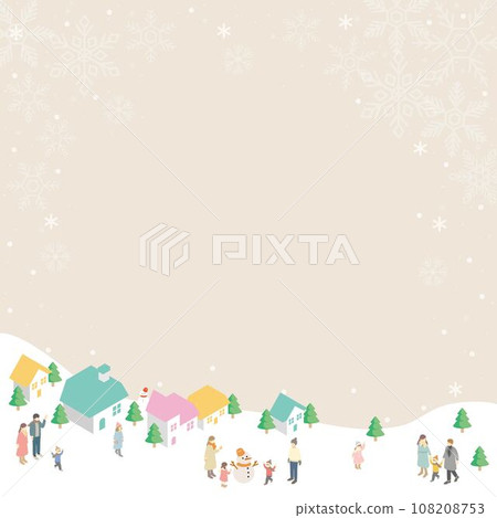 等距冬季框架人城市景觀家庭孩子背景簡單插畫素材 108208753