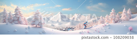 雪山和滑雪板(3D)立體景觀 雪山和滑雪板(3D)立體景觀 108209038