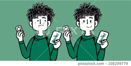 A young man operating a smartphone A young man operating a smartphone 108209779