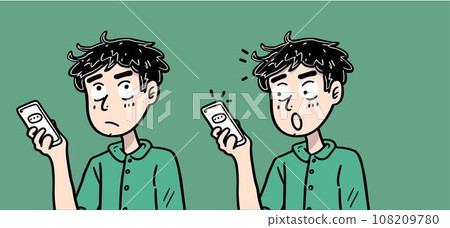 Illustration of a young man operating a smartphone 108209780