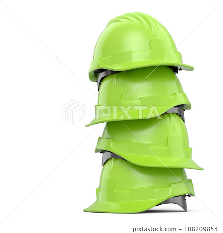 Stack of safety helmets or hard caps for carpentry work on white background 108209853