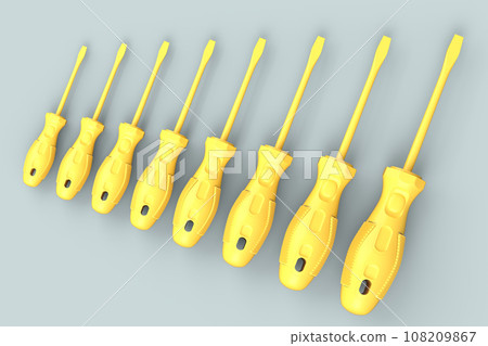 Set of black and monochrome screwdriver on grey background Set of black and monochrome screwdriver on grey background 108209867