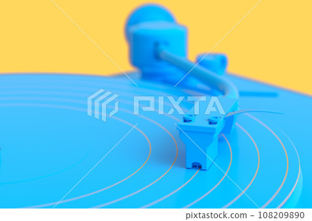 Vinyl record player or DJ turntable with retro vinyl disk on monochrome 108209890