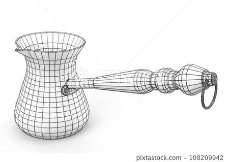 Turkish coffee cooked in sand or maker cezve with coffee bean on white Turkish coffee cooked in sand or maker cezve with coffee bean on white 108209942