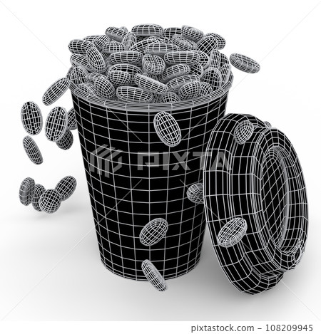 Paper coffee cup with cover, sugar, coffee bean and stick for americano espresso Paper coffee cup with cover, sugar, coffee bean and stick for americano espresso 108209945