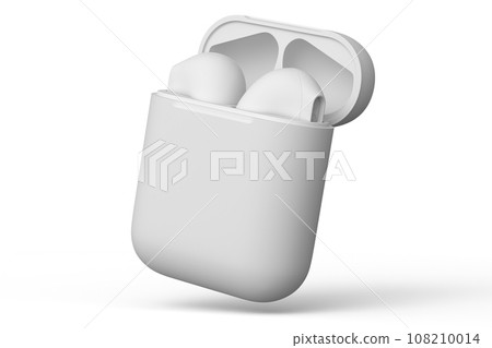 Wireless bluetooth headphones in case isolated on white monochrome background 108210014