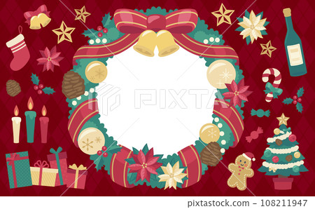 Christmas wreath illustration red background_horizontal 5 108211947