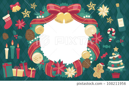 Christmas wreath illustration green background_horizontal 5 108211956