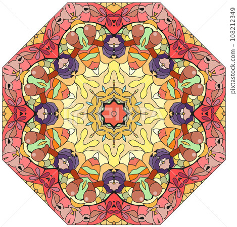 Zentangle dragon on mandala. Hand drawn decorative vector illustration 108212349