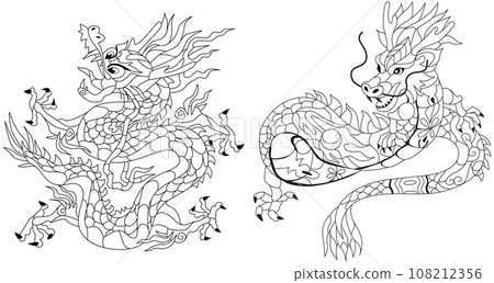 Zentangle dragons. Hand drawn decorative vector illustration for coloring 108212356